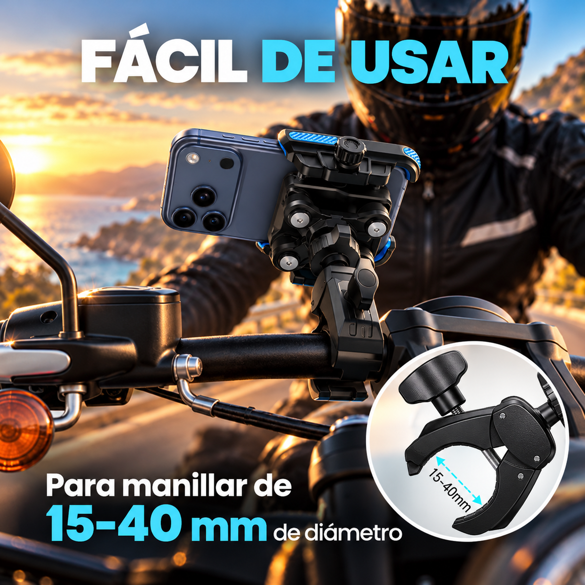 Anclariders – Soporte Móvil Antivibración con Funda y Anclaje Rápido